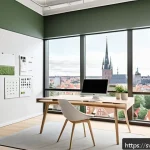 Home 20 OOCSS의 코드 구조화 방법 - A modern Scandinavian workspace featuring a sleek desk with a large monitor displaying modular CSS c...