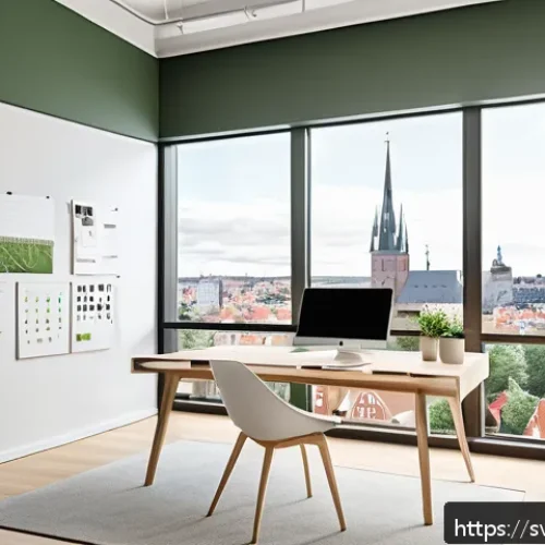 Home 32 OOCSS의 코드 구조화 방법 - A modern Scandinavian workspace featuring a sleek desk with a large monitor displaying modular CSS c...
