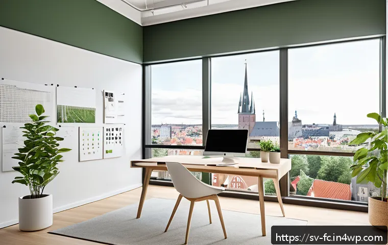 OOCSS의 코드 구조화 방법 - A modern Scandinavian workspace featuring a sleek desk with a large monitor displaying modular CSS c...