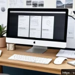 Home 19 CSS 아키텍처 최적화 전략 - A modern web development workspace showing a computer screen with modular CSS code structured in blo...