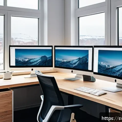 Home 30 CSS 아키텍처 패턴의 정의 및 중요성 - A modern Scandinavian office workspace with a developer actively organizing CSS code on multiple lar...