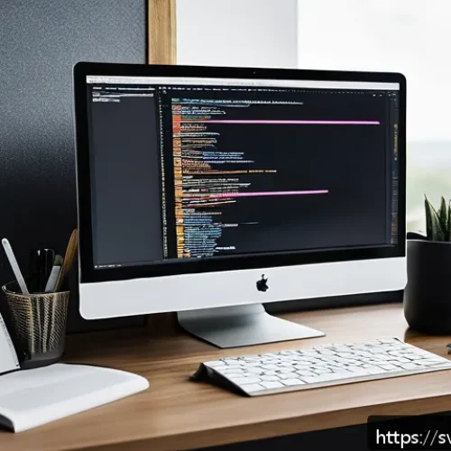 Home 17 CSS 아키텍처 패턴의 오류 탐지 방법 - A modern web developer’s workspace focused on CSS architecture: a sleek desk with a large widescreen...